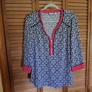Kim Rogers Navy and Pink Geometric Blouse